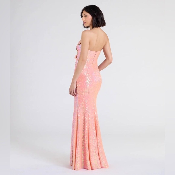 Windsor Strapless Floral Orange Pink Sequin Formal Dress Nwt - Picture 3 of 16